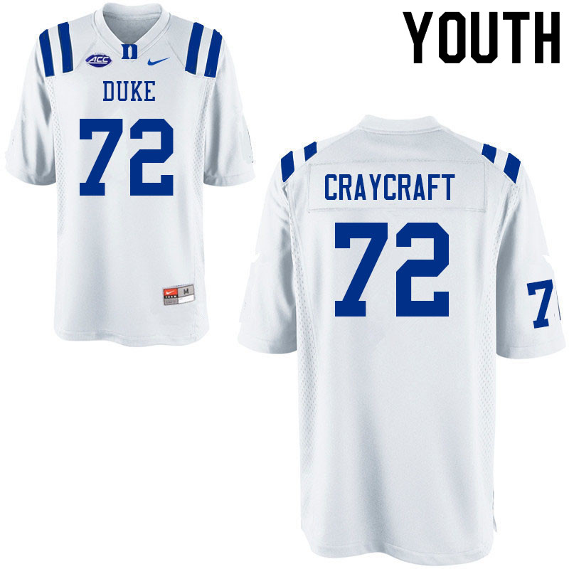 Youth #72 Matt Craycraft Duke Blue Devils College Football Jerseys Sale-White